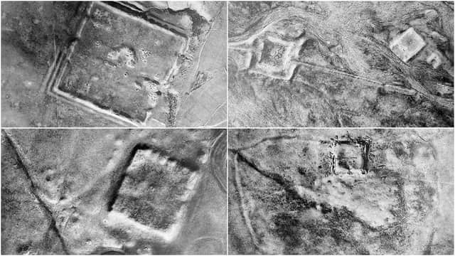 Declassified Corona spy satellite images showing Roman forts at three sites in the eastern Mediterranean (Image: Figure by Antiquity/Jesse Casana, David D. Goodman & Carolin Ferwerda. Imagery courtesy U.S. Geological Survey)
