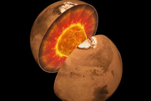Mars’s liquid-metal core seems to be smaller than previous studies suggested (artist’s impression). (Image: Claus Lunau/Science Photo Library)