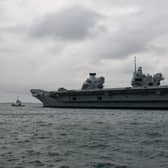 The Royal Navy’s aircraft carrier HMS Queen Elizabeth has docked in Portsmouth with F-35B jets on board. (Photo: Ben Mitchell/PA Wire) 