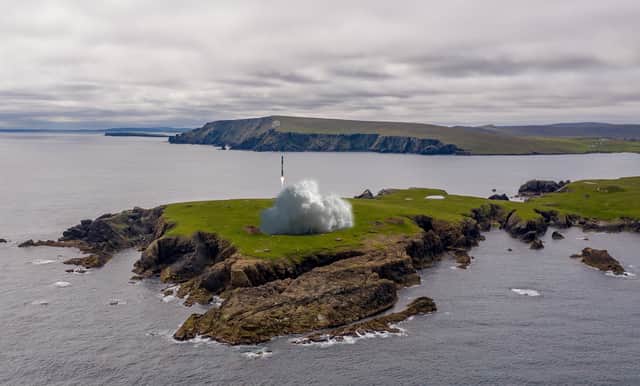 Computer generated image (CGI) issued by SaxaVord UK spaceport of a rocket taking off from Lamba Ness in Unst. (Image: SaxaVord UK/PA Wire)