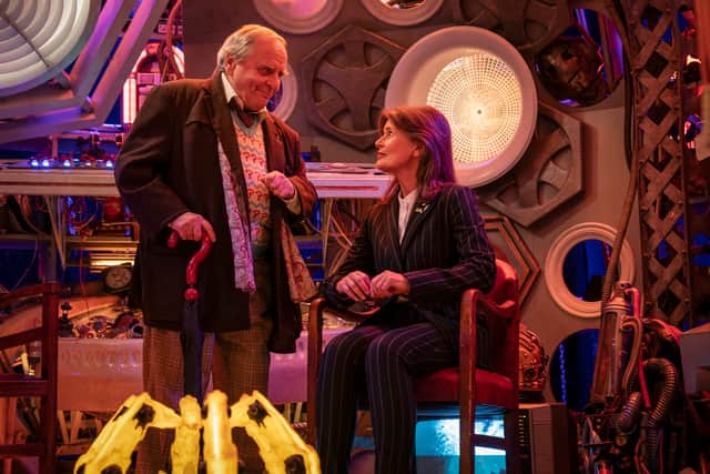 Sylvester McCoy, Colin Baker, and Peter Davison return as the Seventh, Sixth, and Fifth Doctors in Tales of the TARDIS