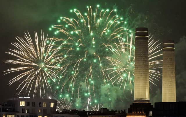 Fireworks explode near to Battersea Power Station. Picture: JUSTIN TALLIS/AFP via Getty Images