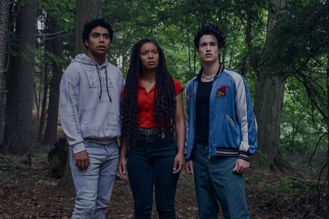 Chance Perdomo as Andre Anderson, Jaz Sinclair as Marie Moreau and Derek Luh as Jordan Li in Gen V (Photo: Brooke Palmer/Prime Video)