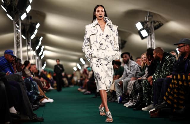 TikTok has announced they are launching their very own fashion design competition - and the winner will see their design on the London Fashion Week 2024 catwalk. A model is pictured at London Fashion Week 2023. Photo by Getty Images.
