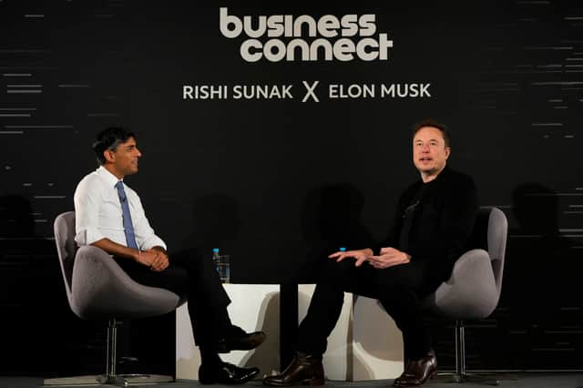 Prime Minister Rishi Sunak looks on adoringly at Elon Musk. Credit: Kirsty Wigglesworth/PA Wire
