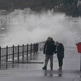 Waves crashed in Dover Kent, as Storm Ciaran brings high winds and heavy rain along the south coast of England. (Credit: Gareth Fuller/PA Wire)