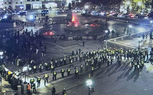 Police in Trafalgar Square at pro-Palestine protests