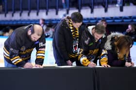 Before a match between Fife Flyers and Glasgow Clan both teams joined a tribute to Adam Johnson who died after a freak on-ice accident last weekend. (Photo: Zac Goodwin/PA Wire) 