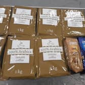 7kg of ketamine worth £200,000 was found hidden in packets of coffee ground after the shipment was intercepted by police at East Midlands Airport. (Credit: Nottinghamshire Police)