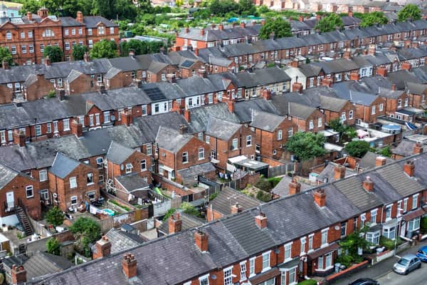 An aerial view of terraced homes on June 22, 2023 in Crewe, England (Christopher Furlong/Getty Images)