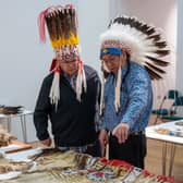 Chief Ouray Crowfoot and Siksika elder Herman Old Yellow Woman at Royal Albert Memorial Museum (Jim Wileman/Royal Albert Memorial)
