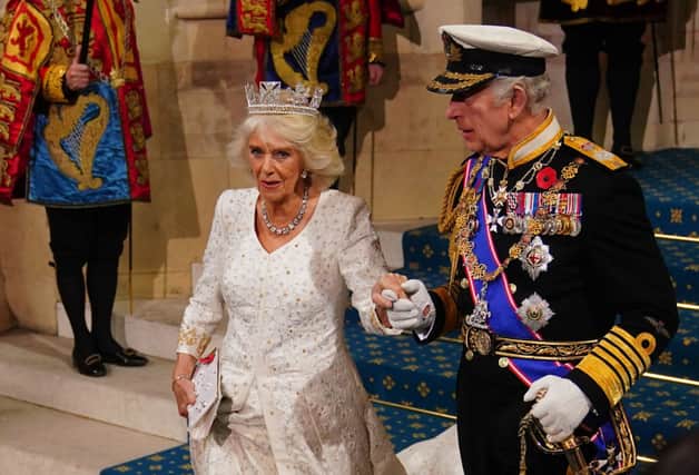 Queen Camilla wore the George IV Diadem Crown to the  State Opening of Parliament in the House of Lords. (Photo by Victoria Jones - WPA Pool/Getty Images)