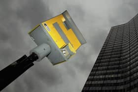 A speed camera is situated on a Central London road (c.2004)