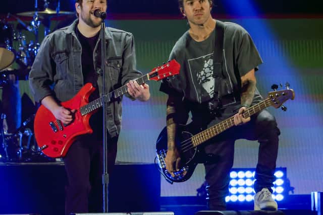 Patrick Stump (L) and Pete Wentz of Fall Out Boy perform during at the 2023 iHeartRadio Music Festival at T-Mobile Arena on September 23, 2023 in Las Vegas, Nevada. (Photo by Ethan Miller/Getty Images)