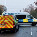 Police at the scene where a 15-year-old boy has died after a stabbing near a school, pictured in Leeds, West Yorkshire, November 8 2023. Emergency services were called to Town Street in Horsforth, near St Margaret's Primary School, just before 15:00 GMT on Tuesday.