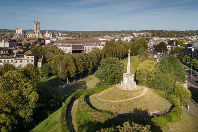 Dane John Mound and Roman and medieval remains in Dane John Garden, City of Canterbury, Canterbury, Kent. (Historic England)