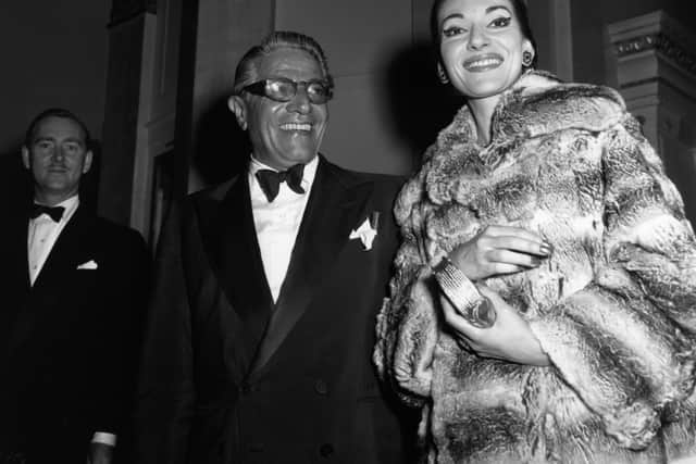 Maria Meneghini Callas (1923 - 1977) operatic soprano with Aristotle Onassis (1906 - 1975) ship owner and millionaire.  (Photo by Reg Davis/Express/Getty Images)