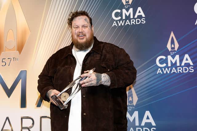 Jelly Roll poses in the press room the 57th Annual CMA Awards at Bridgestone Arena on November 08, 2023 in Nashville, Tennessee. (Photo by Jason Kempin/Getty Images)