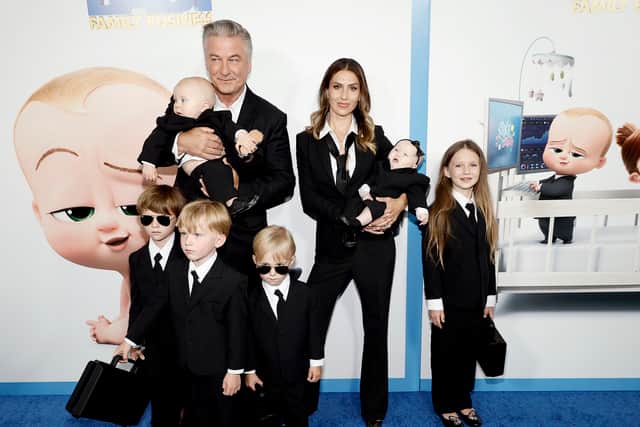 Alec and Hilaria Baldwin with six of their children (Photo: Jamie McCarthy/Getty Images for Universal Pictures) 