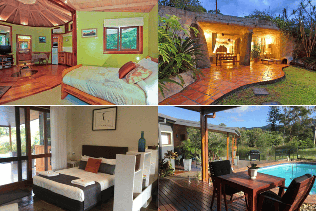 [Top] You could stop in the outskirts of the area at the luxurious Wollumbin Palms Rainforest Retreat, or if you want to be closer to the action [bottom] the The Croft Bed and Breakfast might be more suited for your plans (Credit: Booking.com)