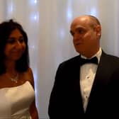 Suella Braverman and her husband Rael play Mr and Mrs at their wedding