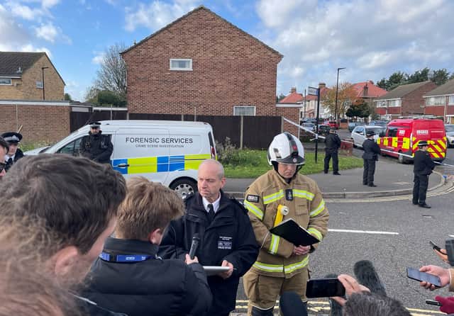 Metropolitan Police Chief Superintendent Sean Wilson with London Fire Brigade's Jonathan Smith after the house fire in Channel Close, Hounslow, in which five people have died. Picture: George Lithgow/PA Wire  