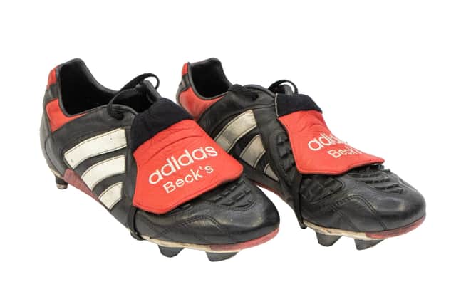 David Beckham's black, white and red Adidas Predator football boots