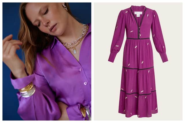The lilac shirt is available from Oliver Bonas and the dess is by Monsoon