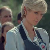 Princess Diana during her visit to Serbia as part of her campaigning against land mines (Credit: Netflix)