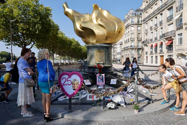 Tributes to Princess Diana at the Flame of Liberty statue in Paris on the 25th anniversary of her death