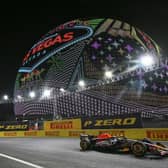 Red Bull's Serio Perez races round the new Las Vegas Formula 1 track in practice