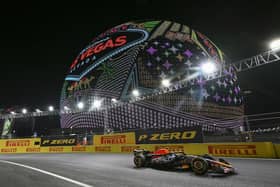 Red Bull's Serio Perez races round the new Las Vegas Formula 1 track in practice