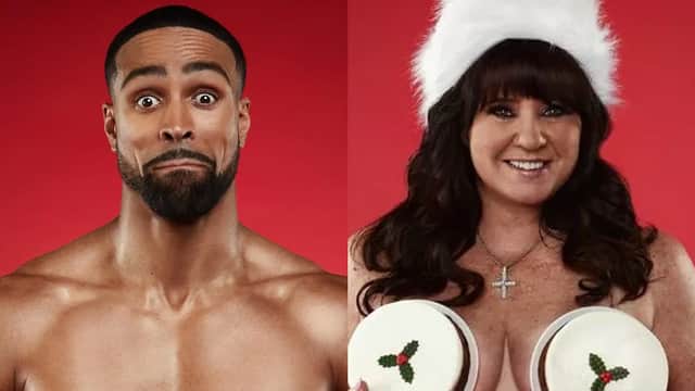 Ashley Banjo and Coleen Nolan return to our screens with a new group of celebrities looking to bare all in the seasonal edition of "The Real Full Monty: Jingle Balls" (Credit: ITV)