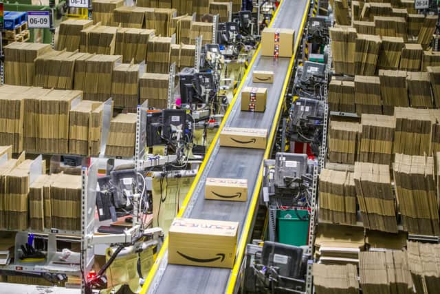 Boxes at Amazon fulfilment centre in Dunfermline