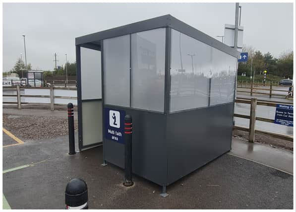 Social media users have mocked Bristol Airport's new "multi-faith area" likening it to a "bus shelter" or a "smoking area" (Credit: Bristol Airport on X/Twitter)