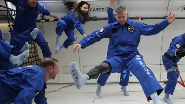 John McFall in zero gravity as he undergoes tests to be sent into space (ESA/Novespace)