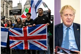 Former Prime Minister Boris Johnson has joined celebrities including presenter Rachel Riley and criminal barrister and TV personality Robert Rinder at the march against antisemitism in London today (Sunday 26 November). Photo by Getty Images. Composite image by NationalWorld.