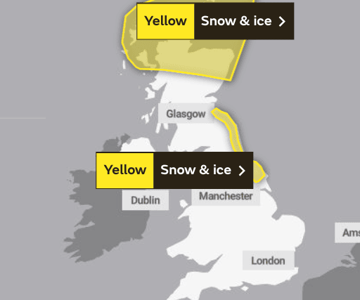 Yellow weather warning for Tuesday into Wednesday. (Credit: Met Office)