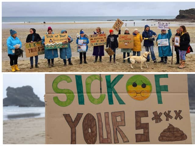 Locals protested on Portreath beach in Cornwall, popular with holidaymakers, after it has seen sewage discharges since 1 November