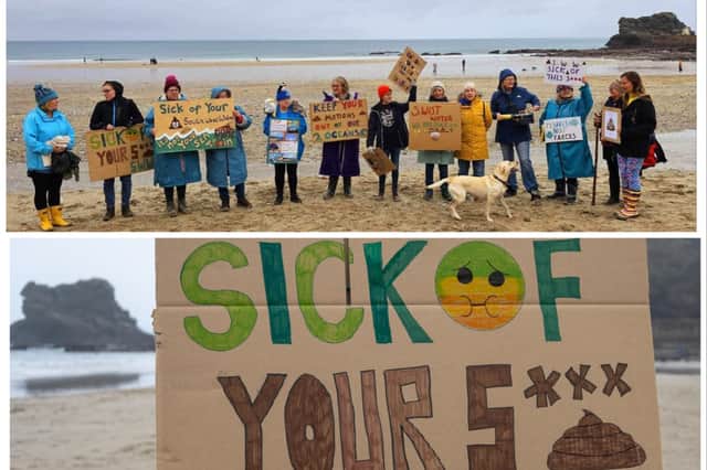 Locals protested on Portreath beach in Cornwall, popular with holidaymakers, after it has seen sewage discharges since 1 November