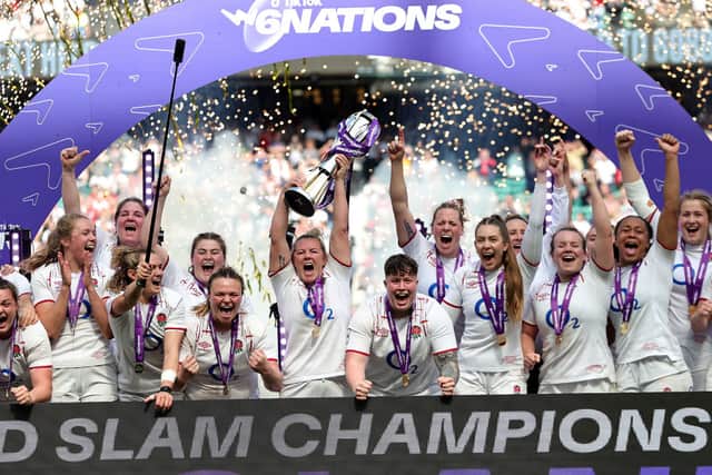 England celebrate winning the Six Nations at Twickenham in front of record-breaking crowd.