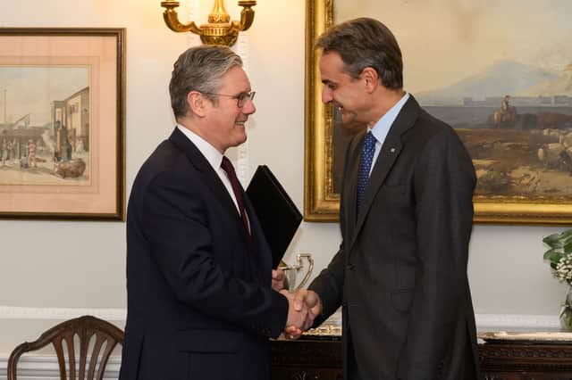Keir Starmer meets Kyriakos Mitsotakis before his meeting with Rishi Sunak was cancelled. Credit: Getty