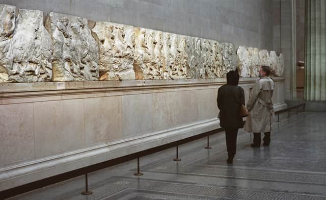 A frieze which forms part of the "Elgin Marbles", taken from the Parthenon in Athens, Greece almost two hundred years ago by the British aristocrat, the Earl of Elgin