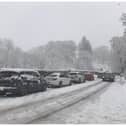 Cars stuck in snow near Ambleside in Cumbria - December 2023