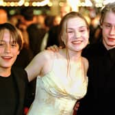 Culkin brothers, Kieran, left, and Macaulay pose with actress Rachel Minor at the premiere of Miramax film The Mighty in which Kieran had a role in 1998 Picture: Getty