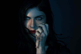 Alexandra Daddario in a promotional image for "Mayfair Witches" (Credit: AMC/BBC)