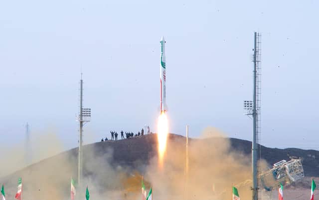 A picture obtained on December 14, 2013 from Iran's ISNA news agency allegedly shows the launch of the Pajohesh (research) rocket containing a live space monkey named Fargam (Auspicious) (Image: -/AFP via Getty Images)