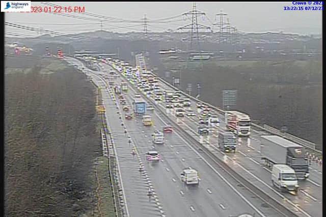 Major delays are reported on a major motorway on Thursday afternoon following a multi-vehicle collision. 