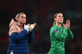 Alessia Russo and Mary Earps look dejected after failing to top their Nations League group at the weekend. Cr. Getty Images.