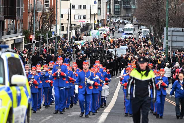 Shane MacGowan's funeral cortege made its way through Dublin's southside before a funeral mass was held at Saint Mary of the Rosary Church, Nenagh, Co Tipperary. (Credit: Getty Images)